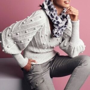 WHBM pop puff sleeve v-neck shimmer sweater size M